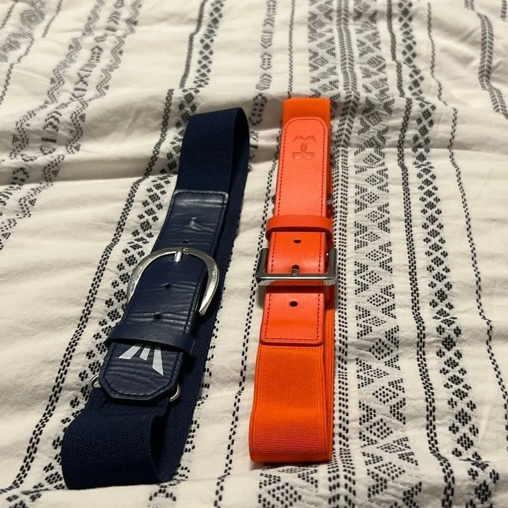 Girls Softball Belt Bundle – Under Armour Orange Elastic Belt & Navy Blue Stretc